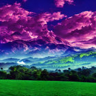 Colorful Landscape with Layered Mountains and Multiple Moons