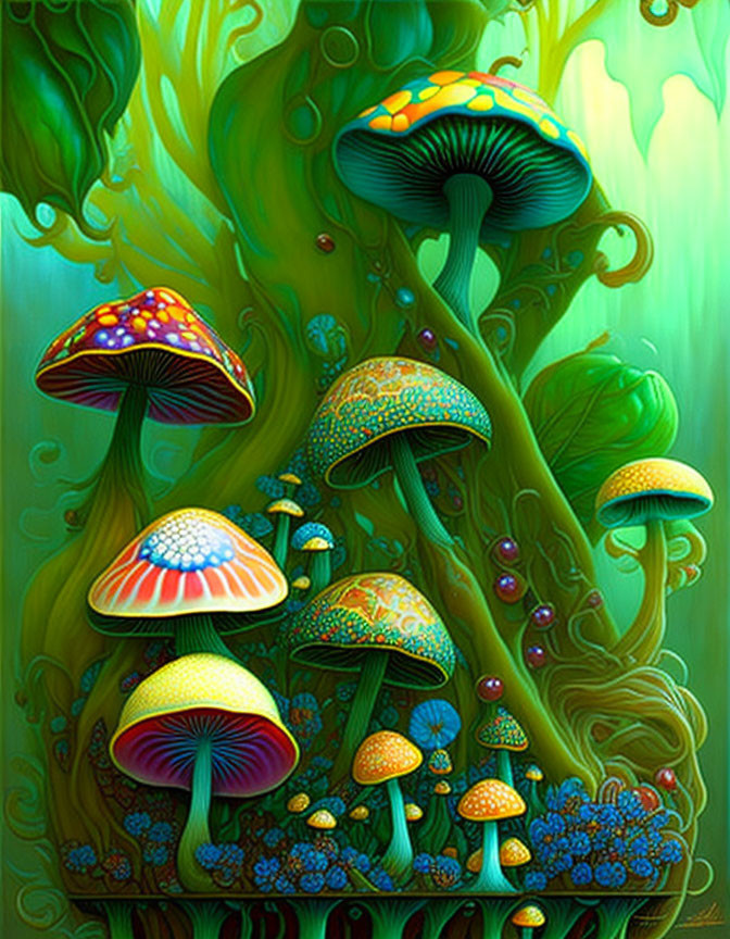 Illustration of Luminescent Mushrooms in Fantasy Style