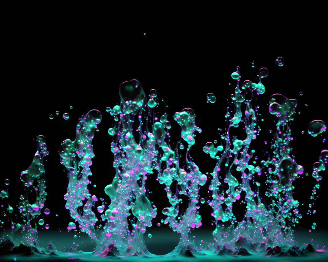 Vibrant turquoise and purple liquid splash on black background