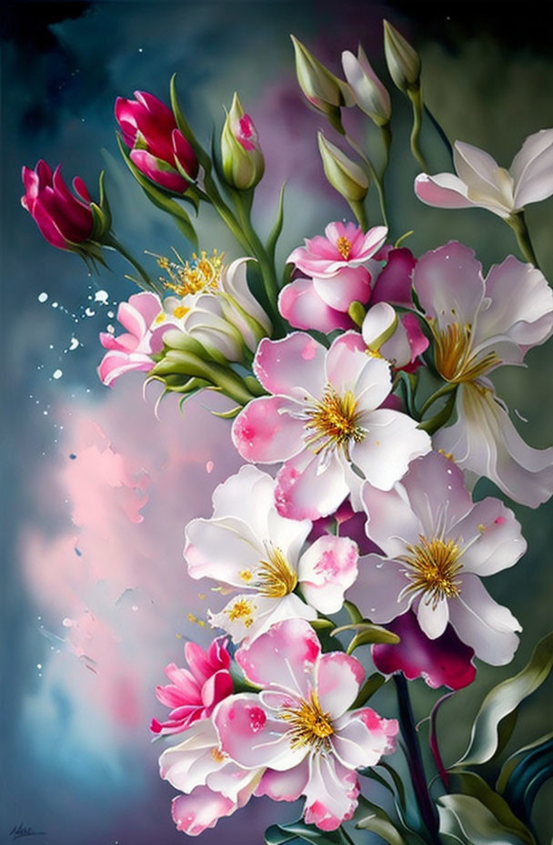 Pink and White Flowers Painting with Soft Bokeh Background