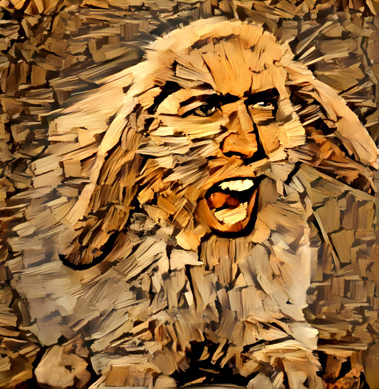 nicholas cage as a rabbit, wood chips