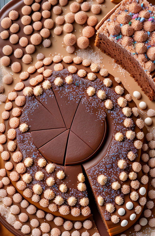 Circular Chocolate-Centered Chocolate Cake with Stars and Balls