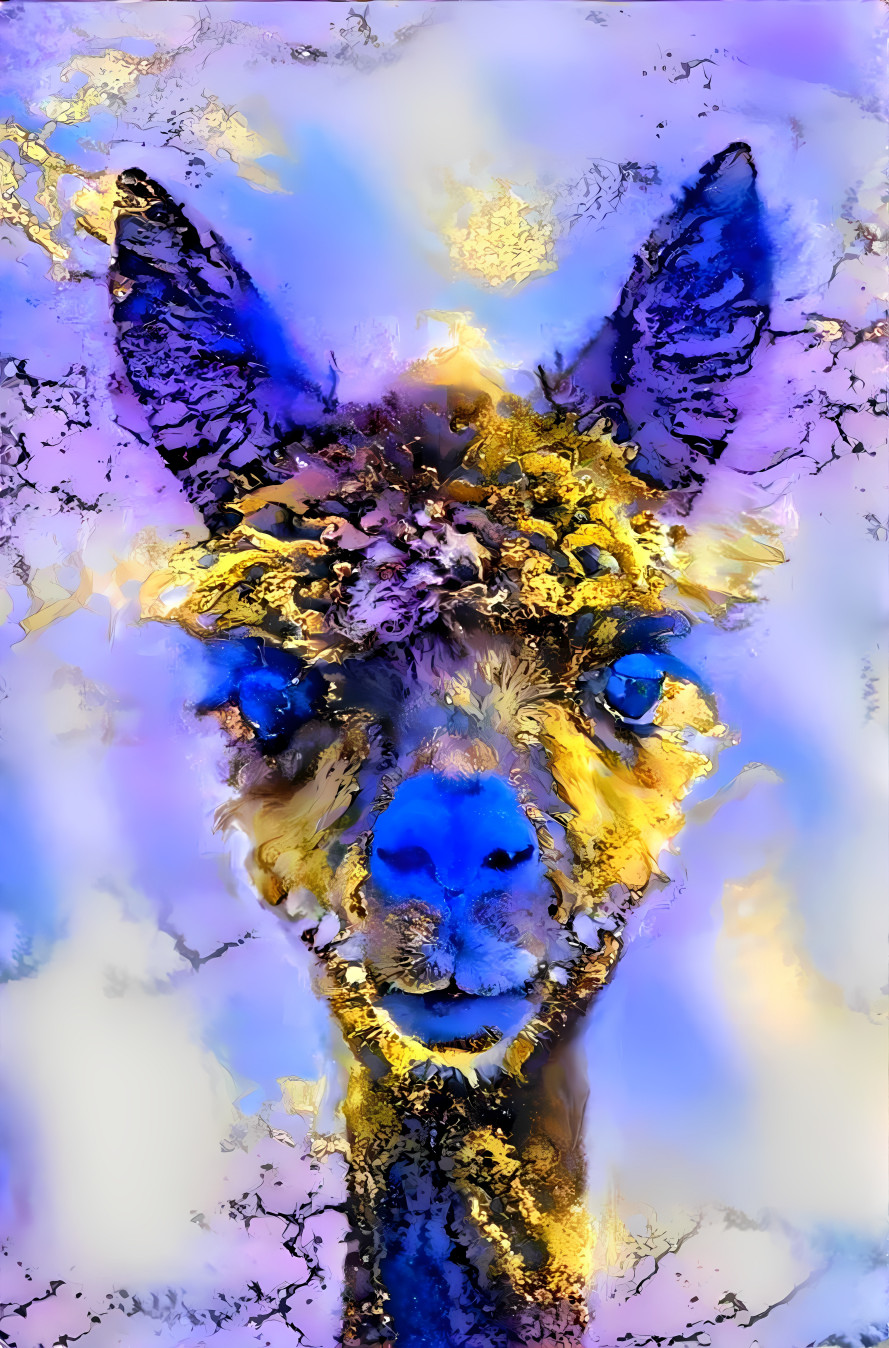 llama retexture, purple, blue, gold, painting
