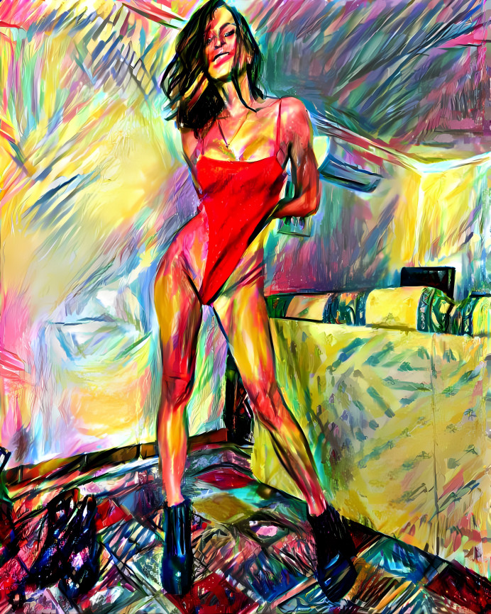 viki keepu in bikini & heels, painting