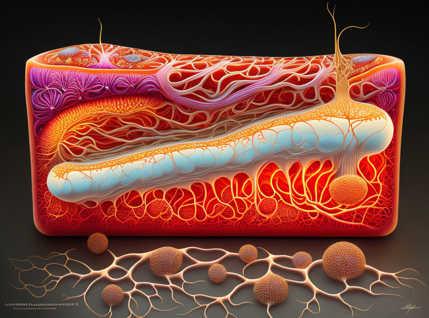 Vibrant abstract digital art of anatomical cross-section