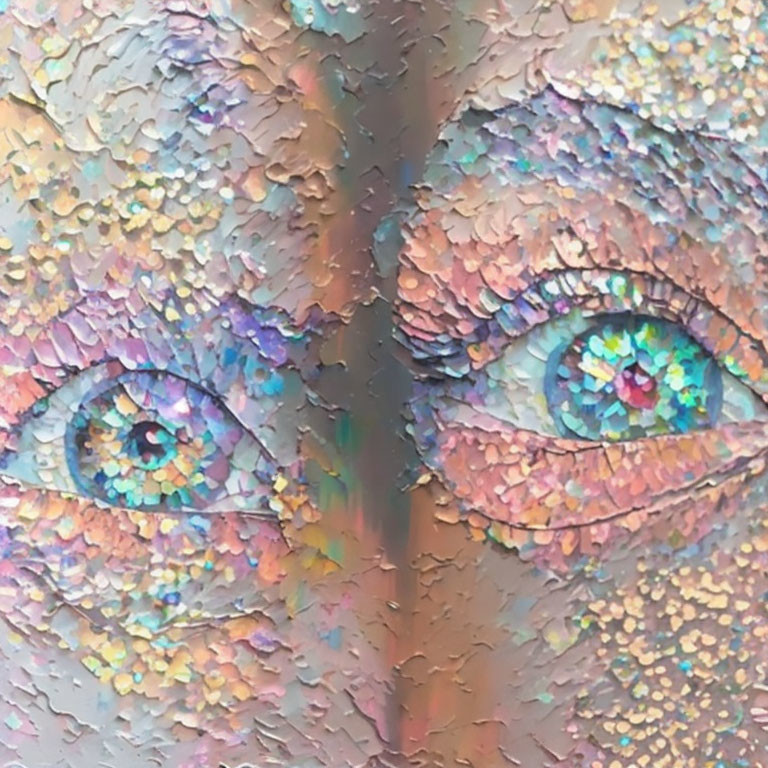 Colorful textured iridescent eyes with vertical division