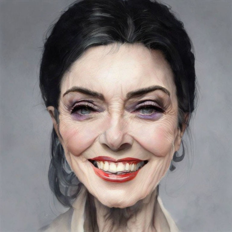 Smiling woman caricature with exaggerated features