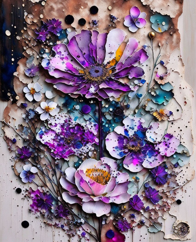 ai, purple flower painting - assemblage art