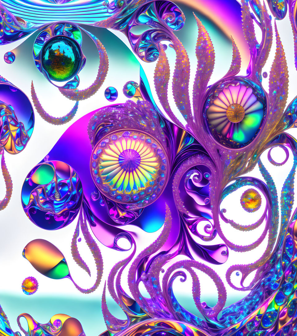 Colorful Psychedelic Fractal Art in Purple, Blue, and Green