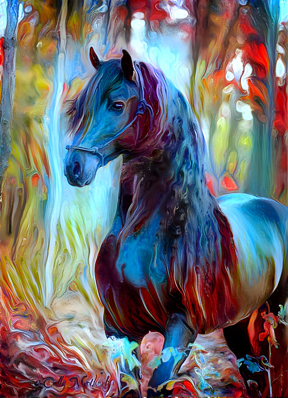 black horse, oil painting