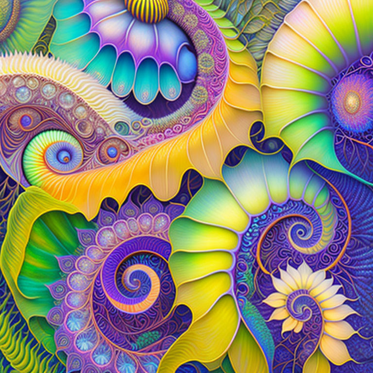 Colorful Spiral Fractal Art with Intricate Patterns