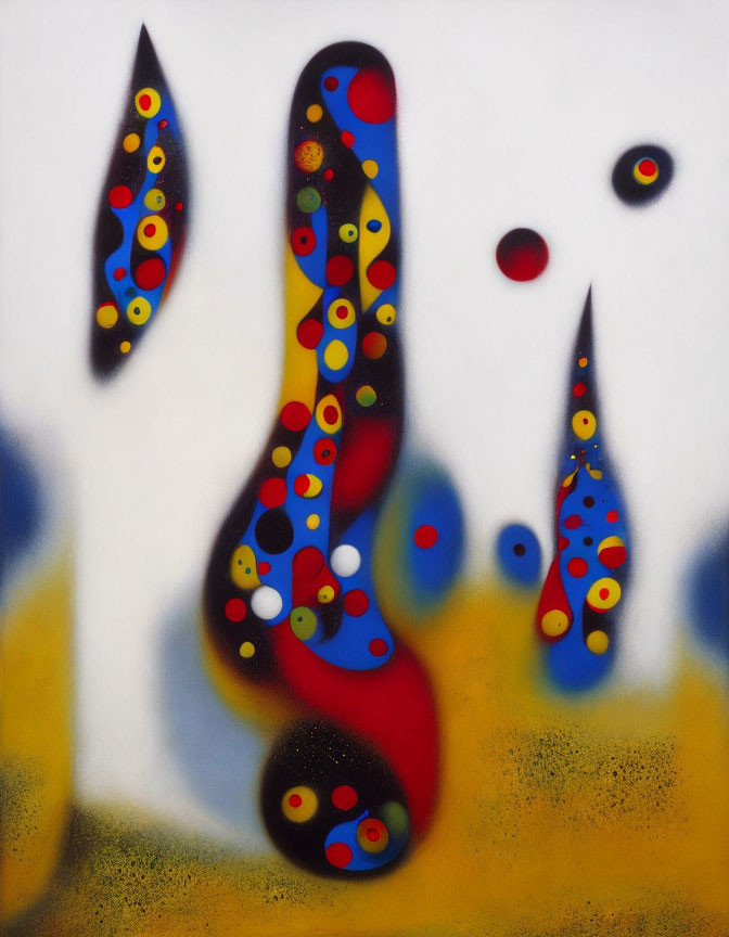 Colorful Abstract Painting with Bubble-Like Patterns in Amoeba Shapes