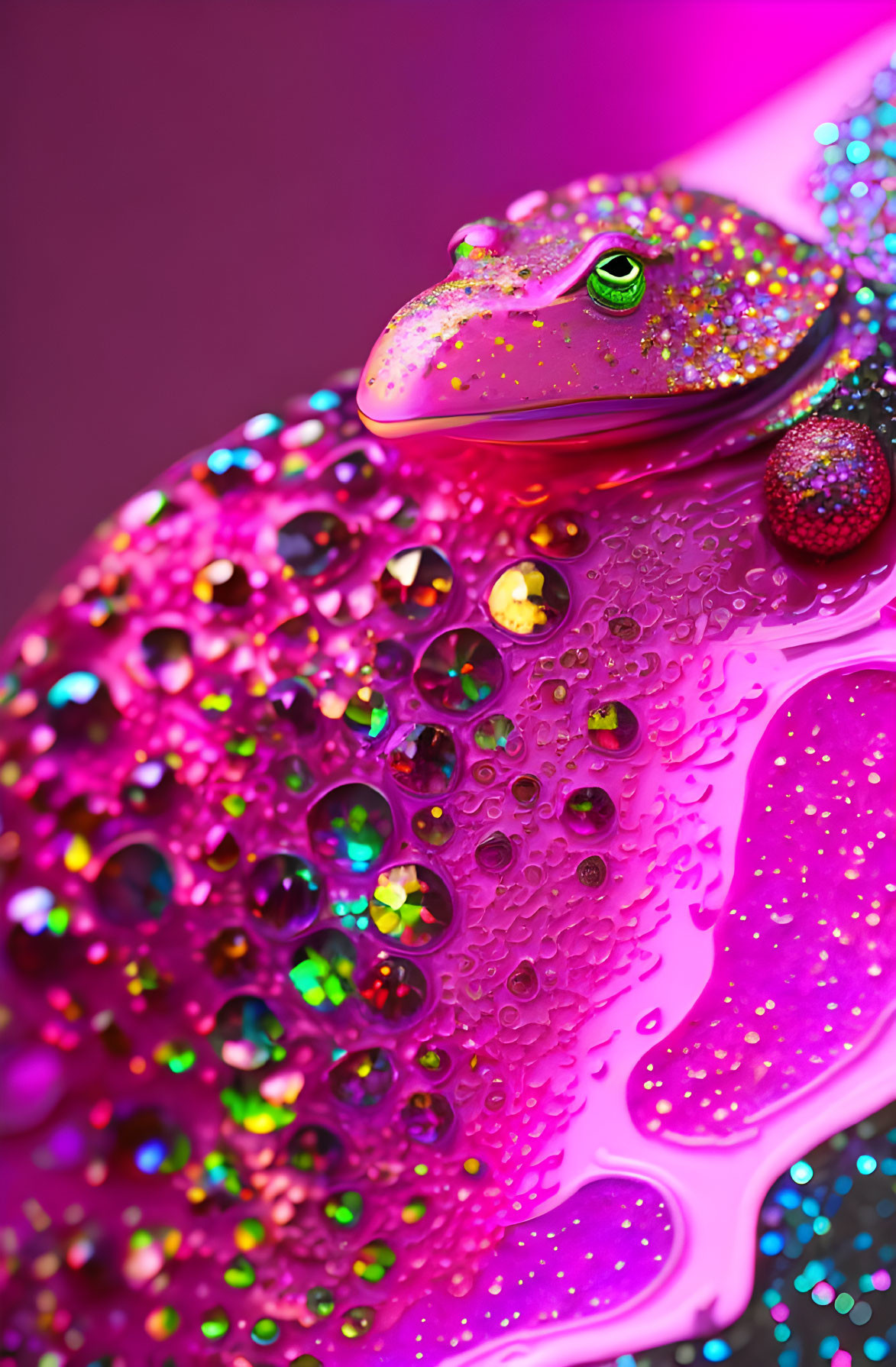 Colorful Chameleon Sculpture with Rhinestones on Gradient Background