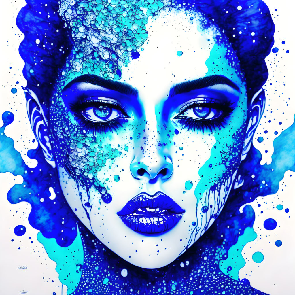 Artwork of Woman's Face with Blue Skin and White Speckles