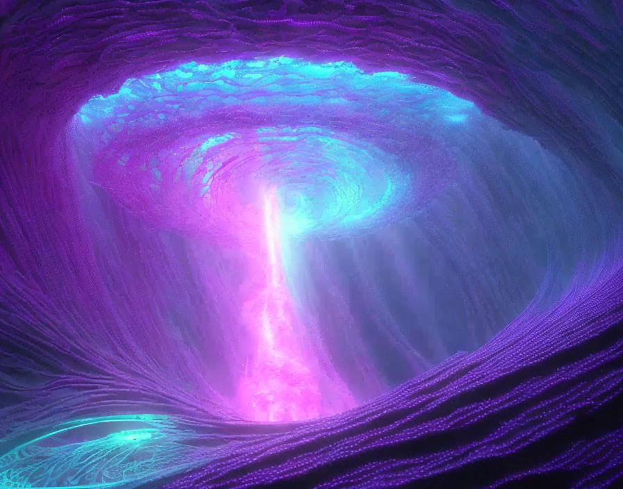 Colorful digital artwork: Swirling vortex in purple and blue with pink core