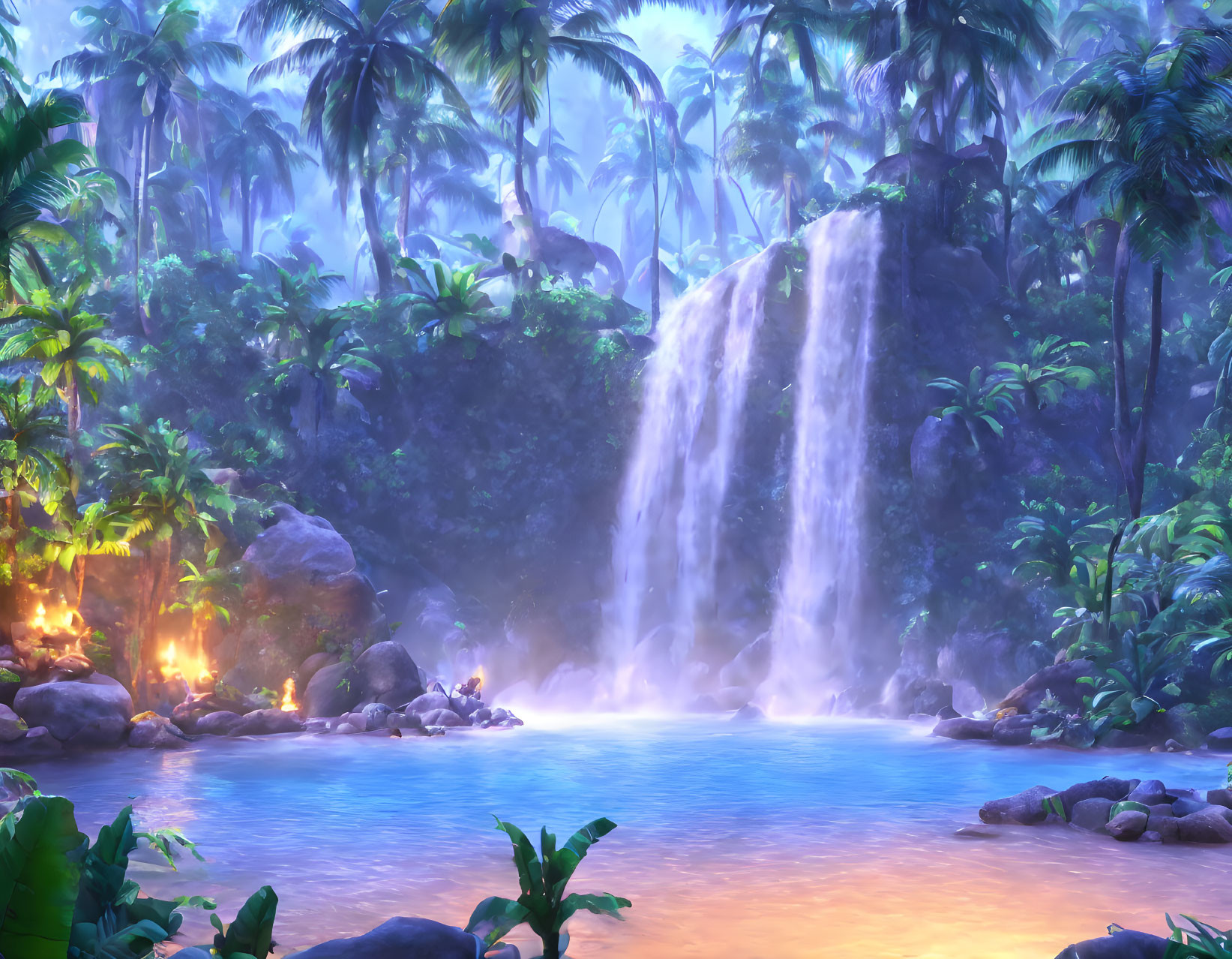 Tranquil Tropical Waterfall in Lush Greenery