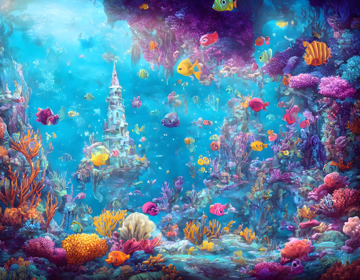 Colorful Fish and Coral in Fantasy Underwater Scene