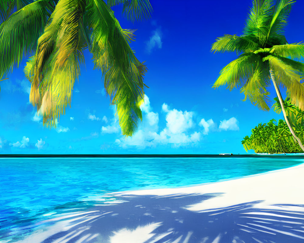 Tropical Beach Scene with Palm Trees and Turquoise Water