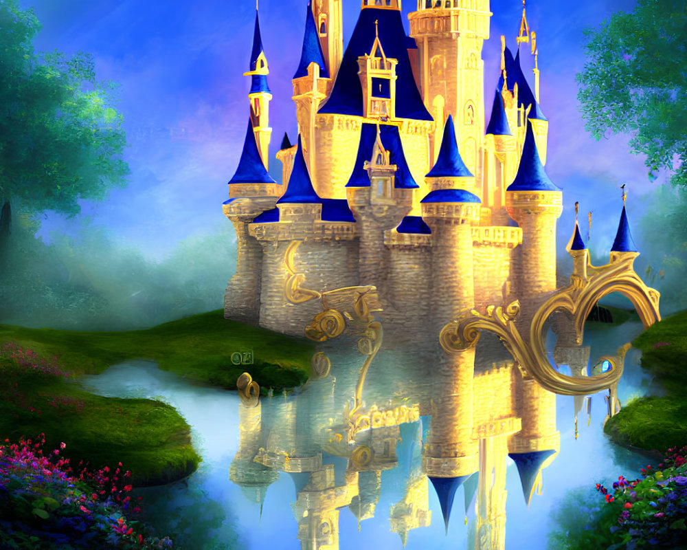 Illustration of Enchanting Fairy-Tale Castle in Mystical Landscape