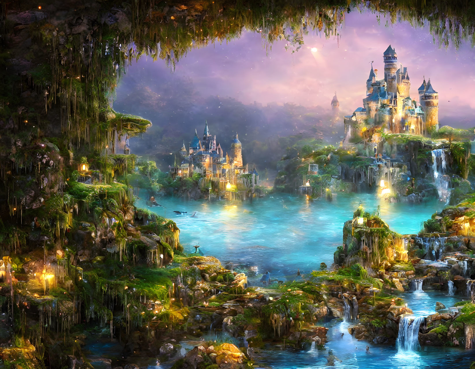 Majestic castles in enchanting fantasy landscape