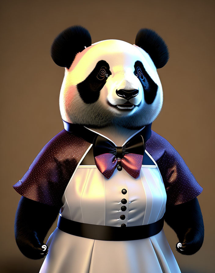 Stylized panda character in formal attire