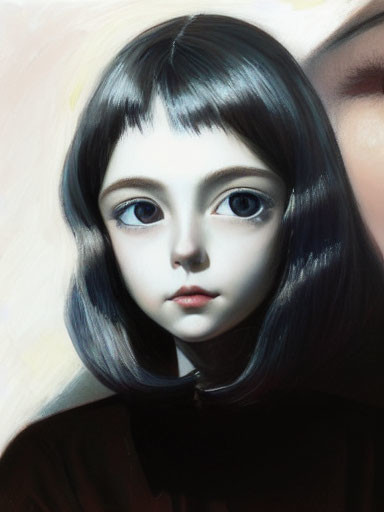 Portrait of a Girl with Large Eyes and Bob Haircut in Dark Top