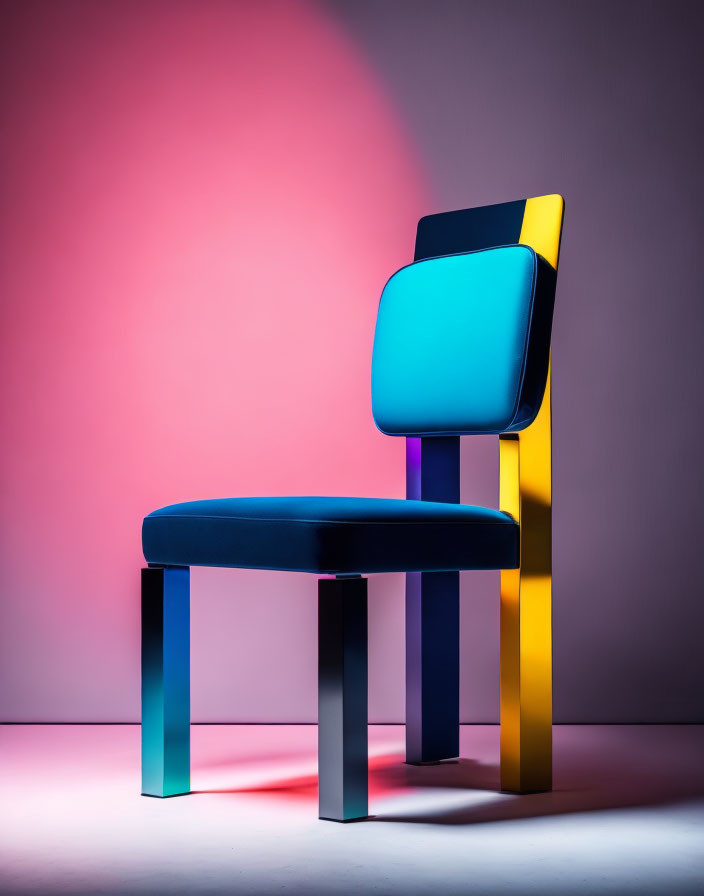 Colorful geometric chair against pink and grey background