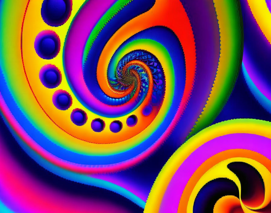 Colorful Swirling Fractal Image in Blue, Yellow, Red, and Green