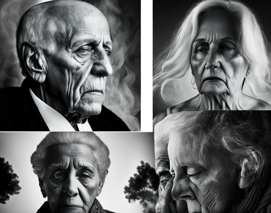 Elderly Portraits Collage in Black and White