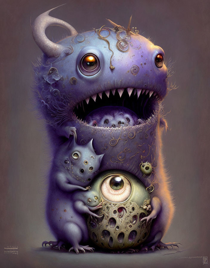 Whimsical digital artwork featuring two fantastical creatures