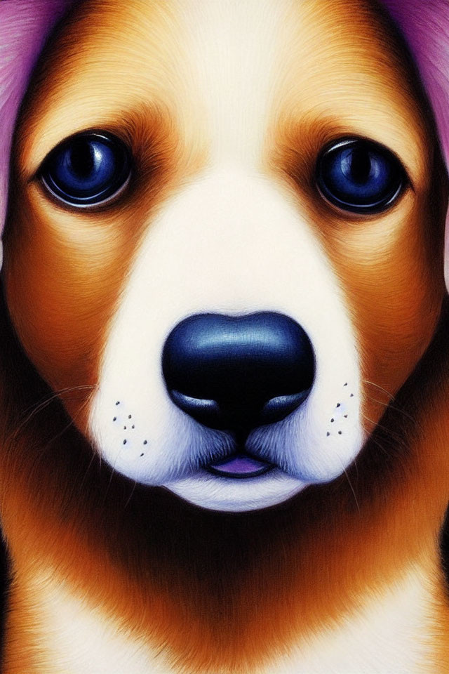 Stylized portrait of a dog with soulful blue eyes and black nose