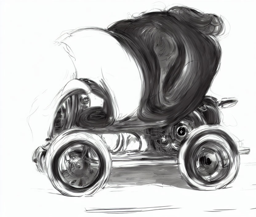 Whimsical monochrome caricature car illustration