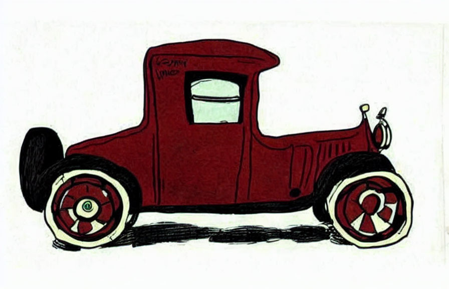 Vintage Red Pickup Truck Drawing with Black Outlines and Classic Design