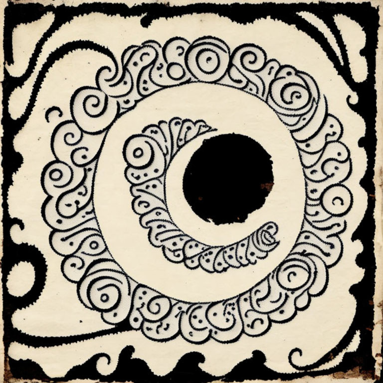 Intricate Black Spiral & Circular Patterns on Beige Background