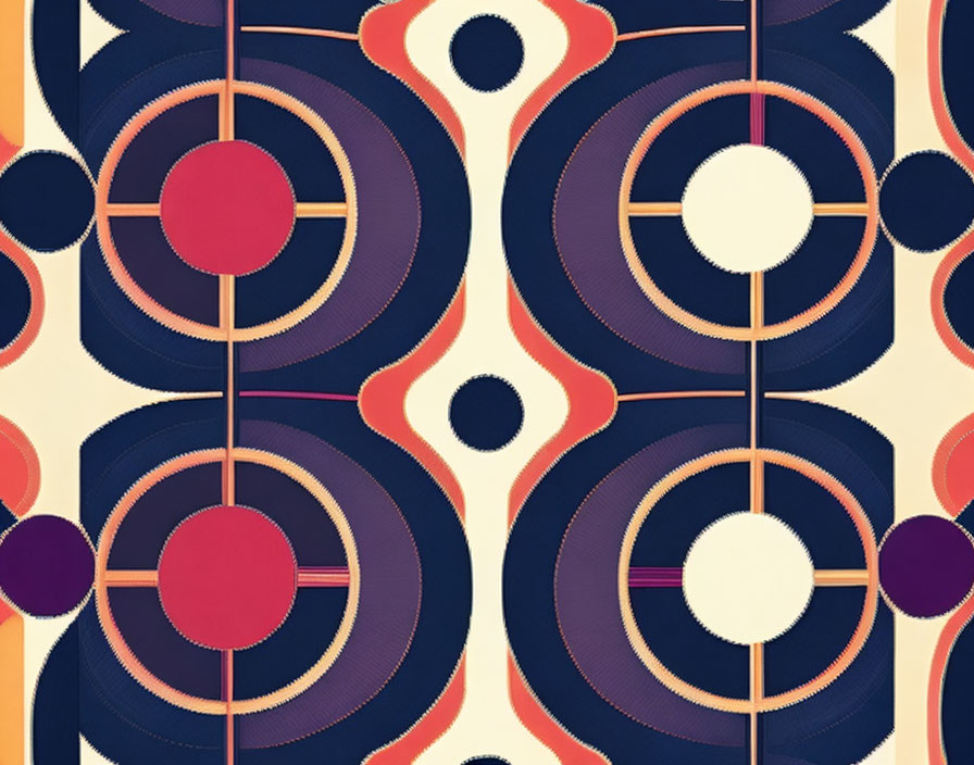 Symmetrical Retro Abstract Pattern with Circles and Ovals in Warm Colors