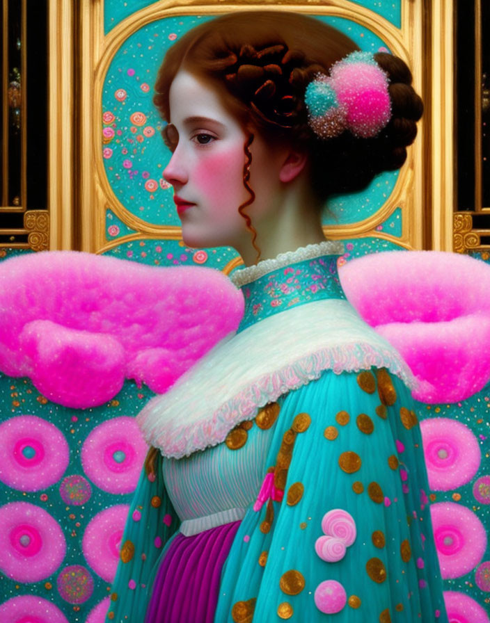 Victorian Style Attire Digital Artwork with Vibrant Colors