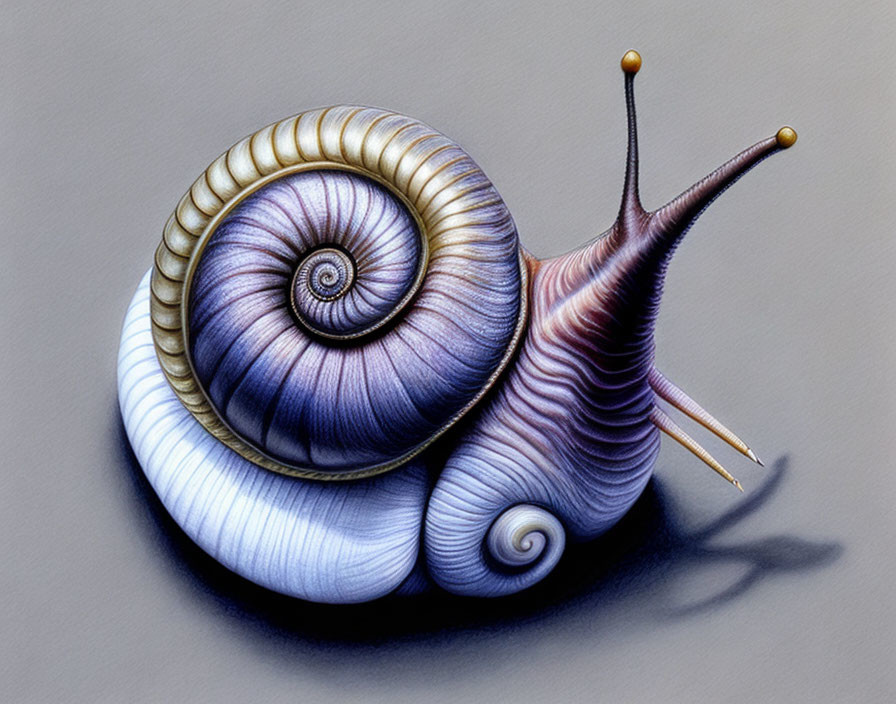 Detailed Purple and White Snail Illustration on Grey Background