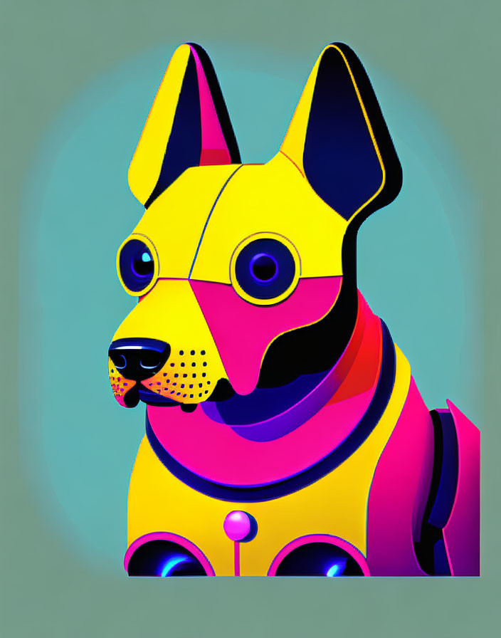 Dog with glasses and futuristic outfit on teal background illustration