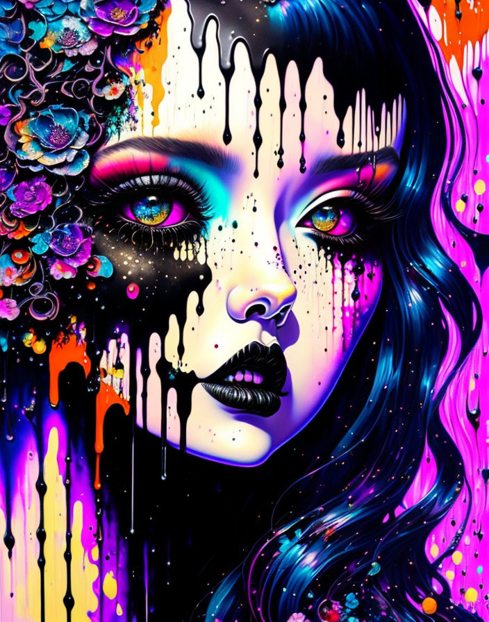 Colorful Psychedelic Portrait of a Woman with Melting Features