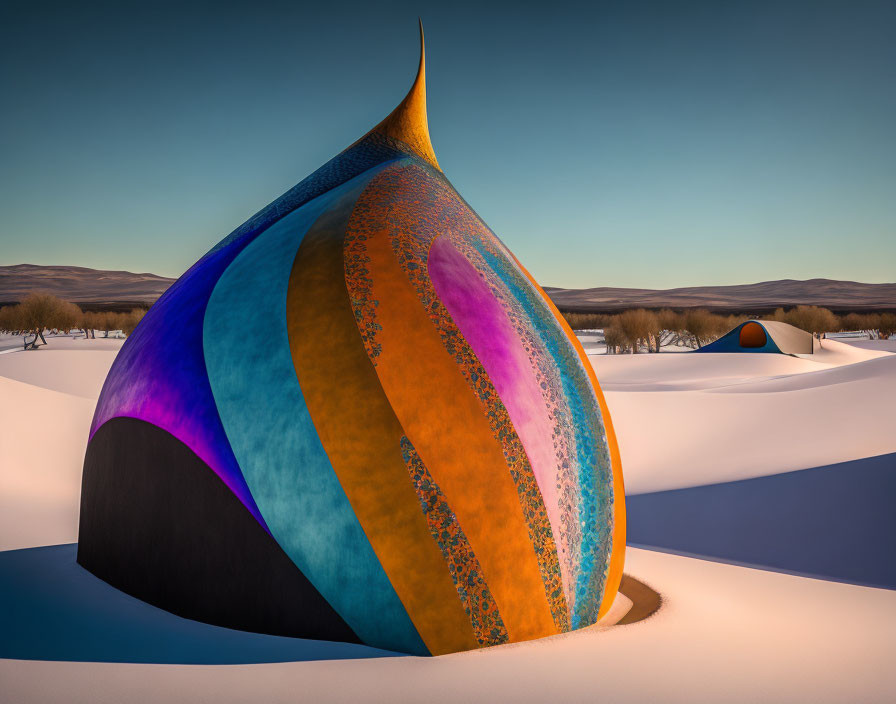 Vibrant onion-shaped structures in snowy landscape