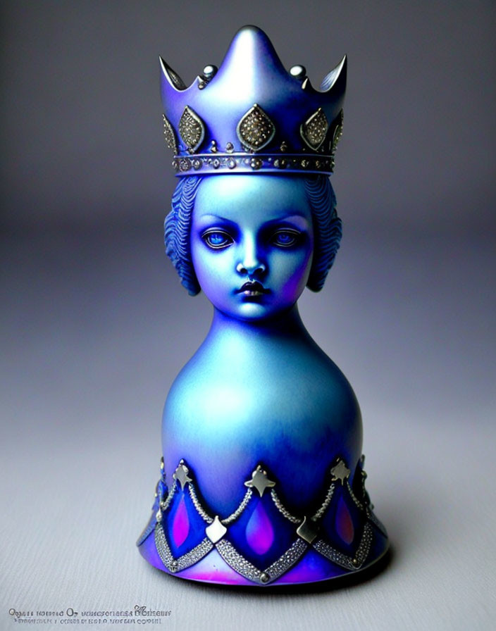 Blue-skinned figure bust with crown and intricate details: classical and fantasy art mix