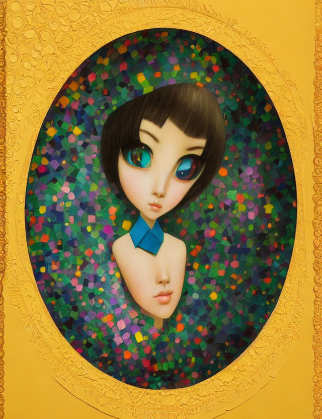 Stylized character with expressive eyes in cyan accessory portrait