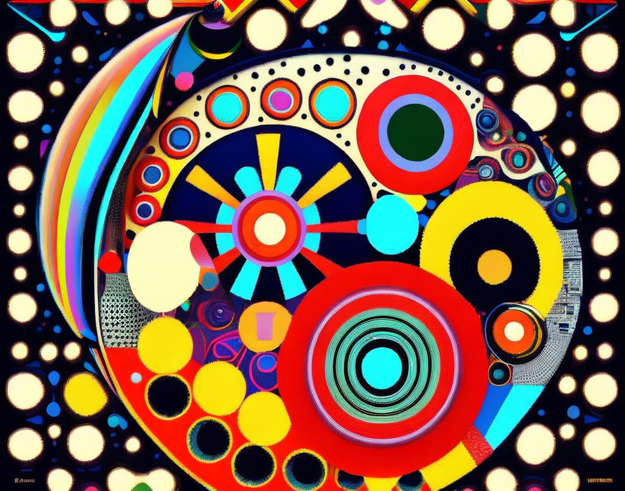 Colorful Abstract Artwork with Geometric Shapes and Psychedelic Patterns