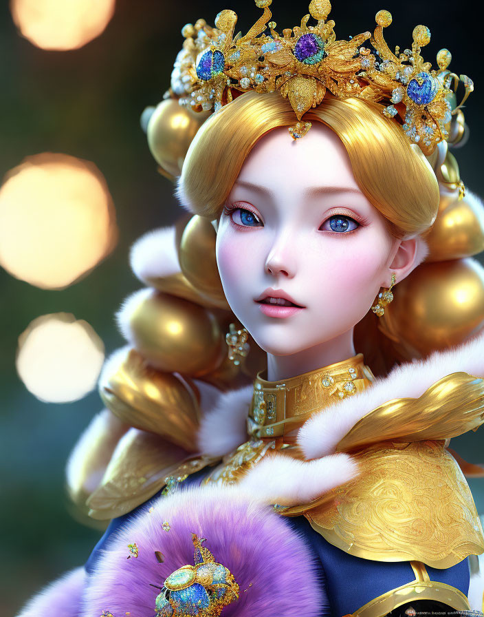 Regal female character with golden hair and elaborate headdress