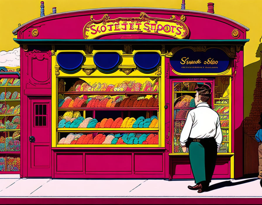 Vibrant illustration of person at candy shop