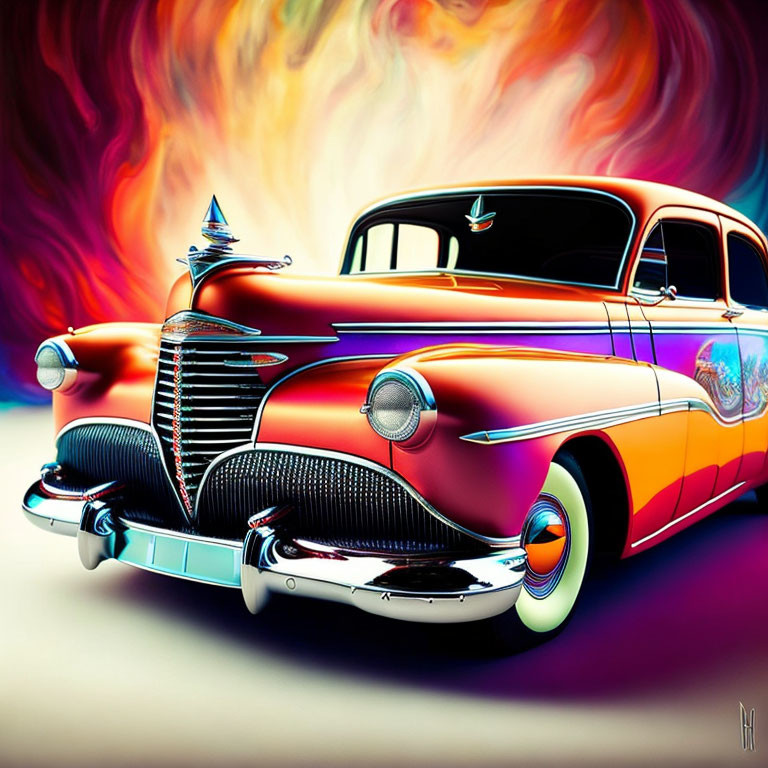 Vintage Car with Red to Purple Gradient Paint and Chrome Details