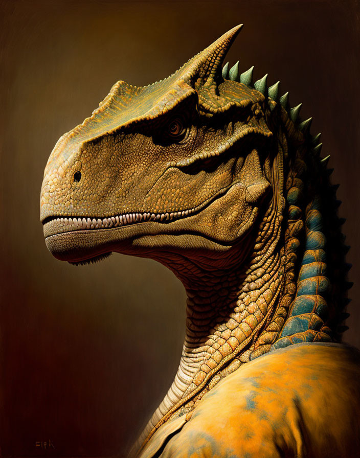 Detailed Velociraptor Dinosaur Head Illustration with Skin Texture and Sharp Teeth