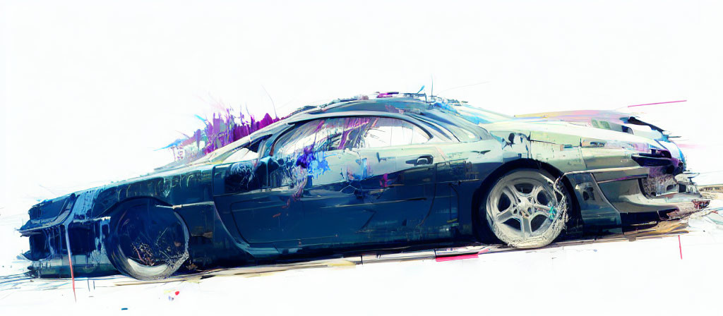 Dynamic digital painting of a speeding car with vibrant brushstrokes