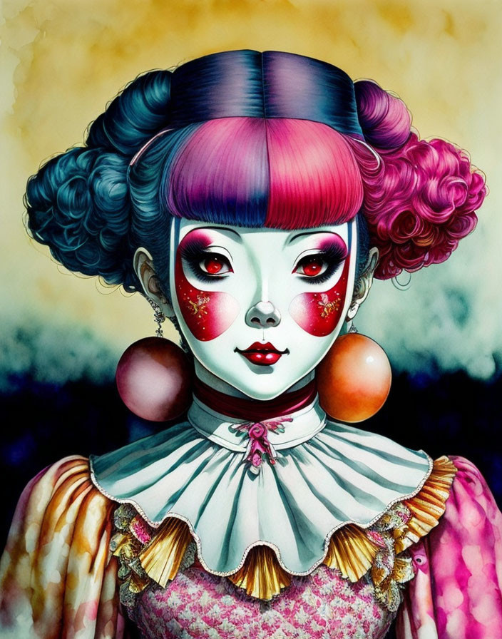 Colorful illustration of person with vibrant makeup and whimsical attire