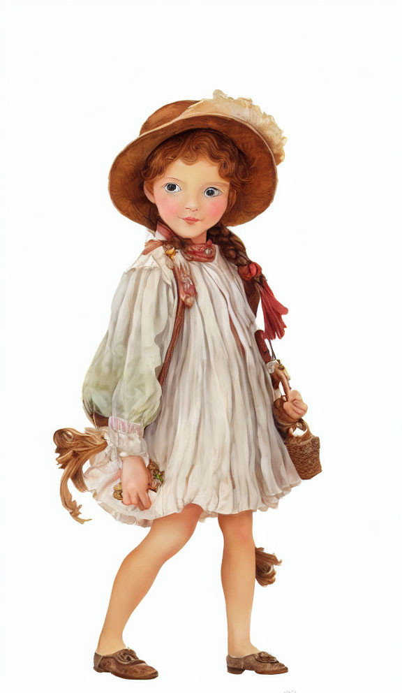 Doll-like young girl illustration in vintage attire